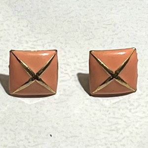 Vintage Pink and Gold tone enamel post earrings